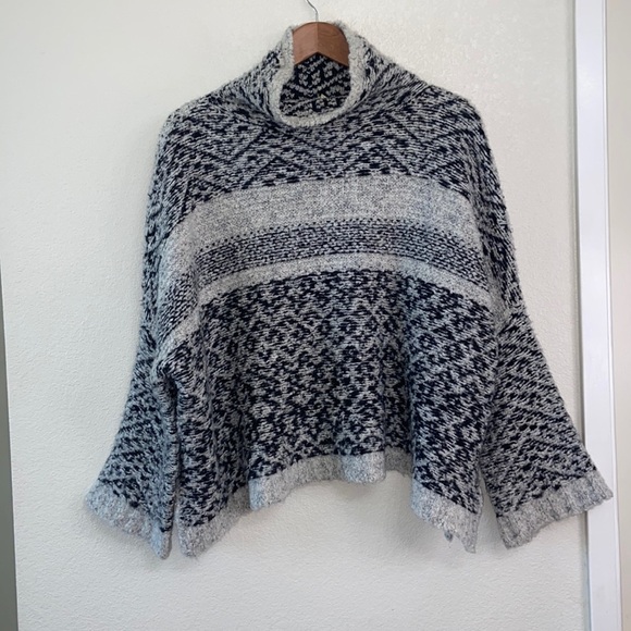 Anthropologie MOTH Solita Fair Isle Poncho Cowl Neck Sweater | Boho Nordic - Picture 3 of 13